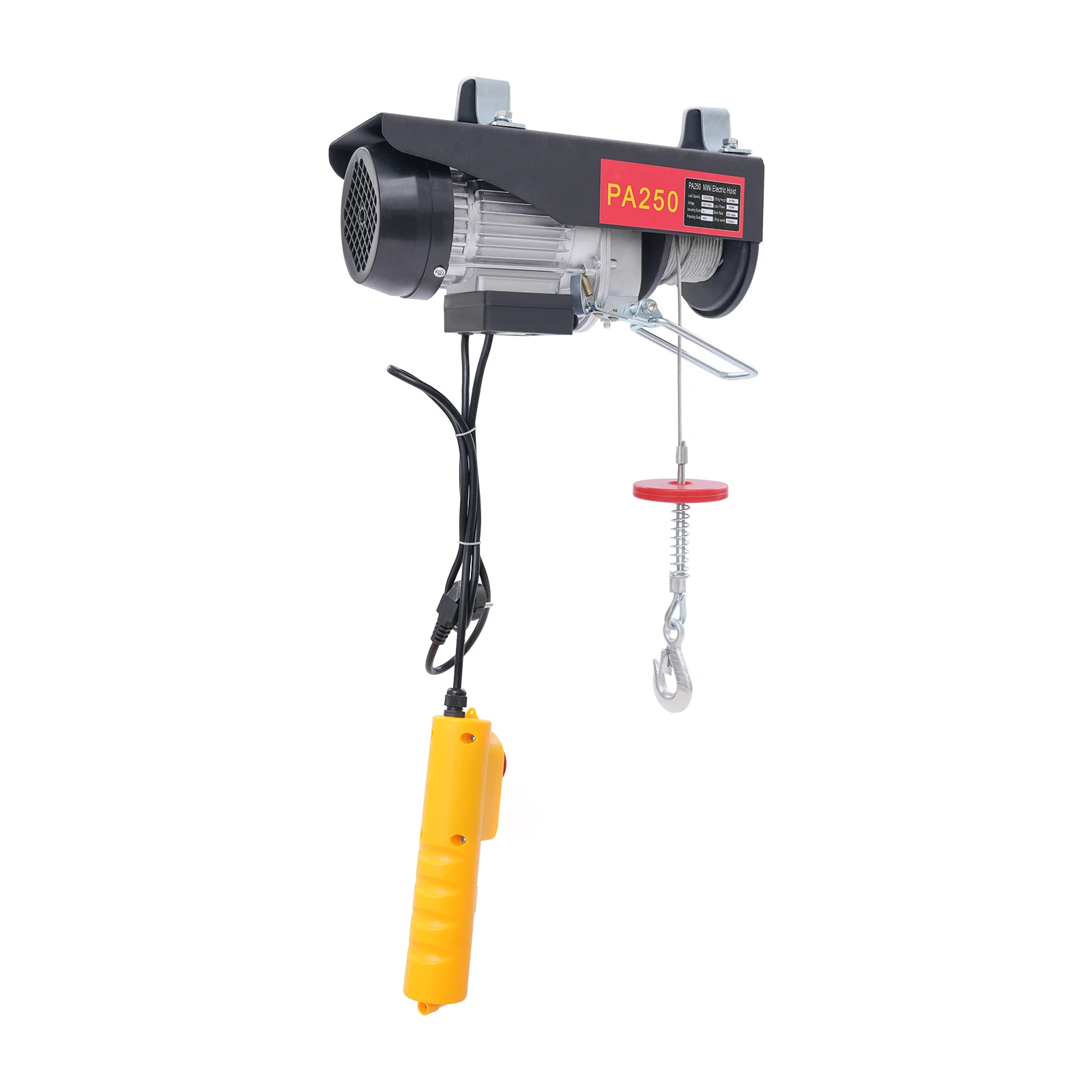 Palans électriques à câble 550W, hauteur de levage de 18m avec système à double câble et télécommande d'arrêt d'urgence, pour levage lourd en atelier/garage/logistique, moteur en aluminium avec limiteur de surcharge intégré