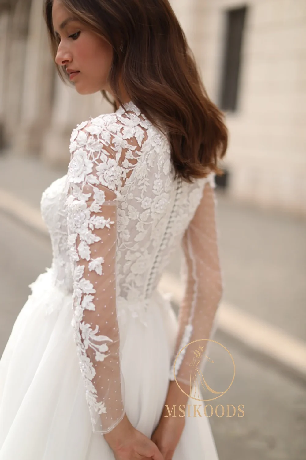 Msikoods Boho Abiti da sposa 2025 Illusion Manica lunga Scollo a V Una linea Abito da sposa Abiti da sposa di lusso con applicazioni in pizzo Personalizzato