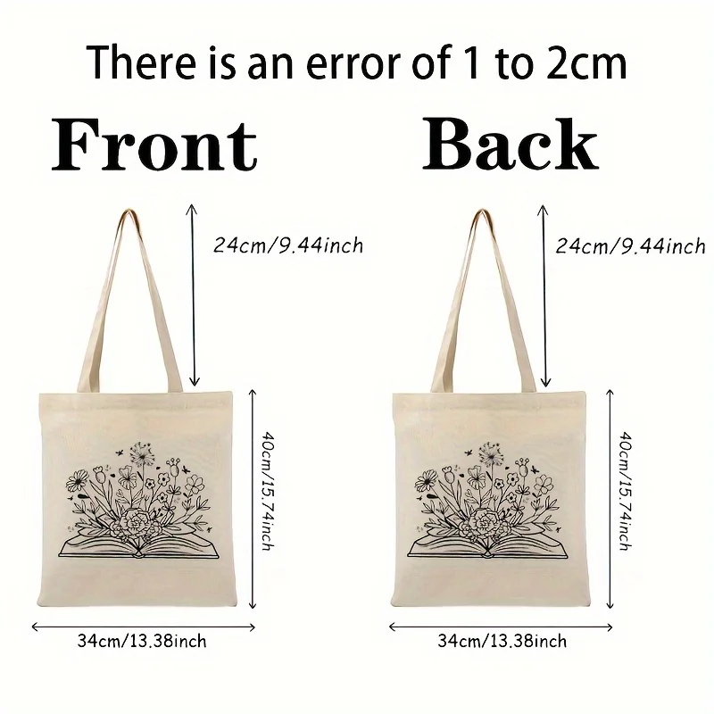 Book And Flower Pattern Canvas Luggage Bag, Book Lover Gift Bag, Fashion Luggage Bag