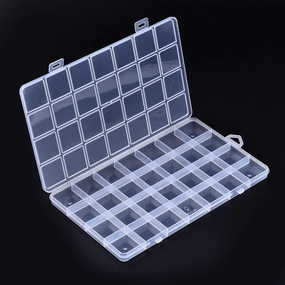 Organizer Storage Plastic Boxes Clear Bead Storage Containers Beaded Adjustable Dividers Boxes 28 Compartments Organizer Boxes