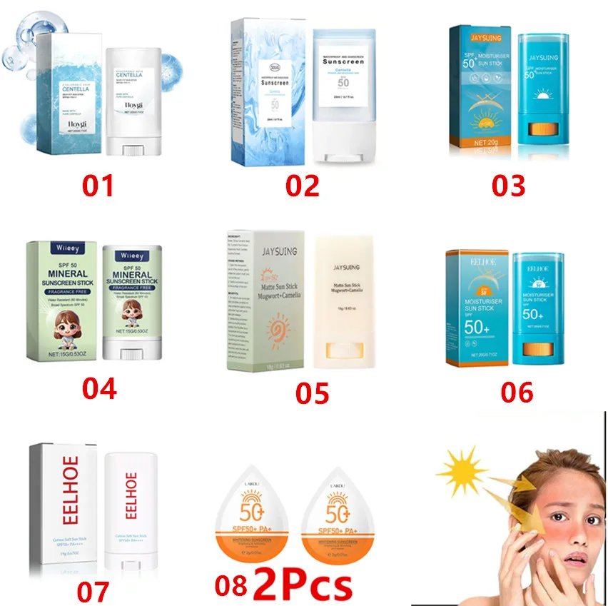 SPF50+ Facial Sunscreen for All Skin Types Waterproof Lightweight Effective Resistant Long-lasting Moisturizing Sunscreen Stick