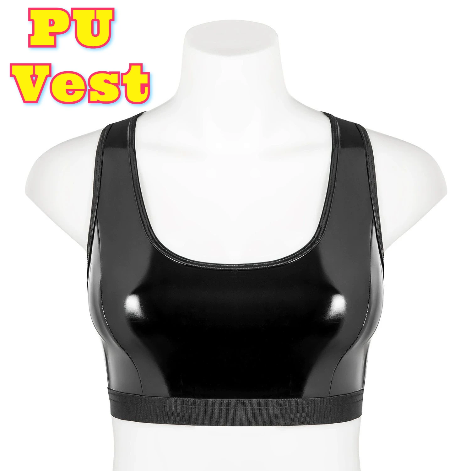 Sexy hoogglans PU-leer mouwloze tanktop geribbelde stretch fitness yoga sportkleding nauwsluitende cropped casual tops plus