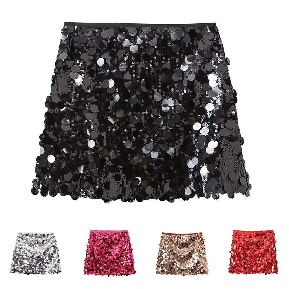 المرأة سباركلي الترتر تنورة منتصف الارتفاع الورك تنورة أنيقة تنوعا تنورة قصيرة عادية نادي الحفلات فستان سهرة الملابس النسائية #1