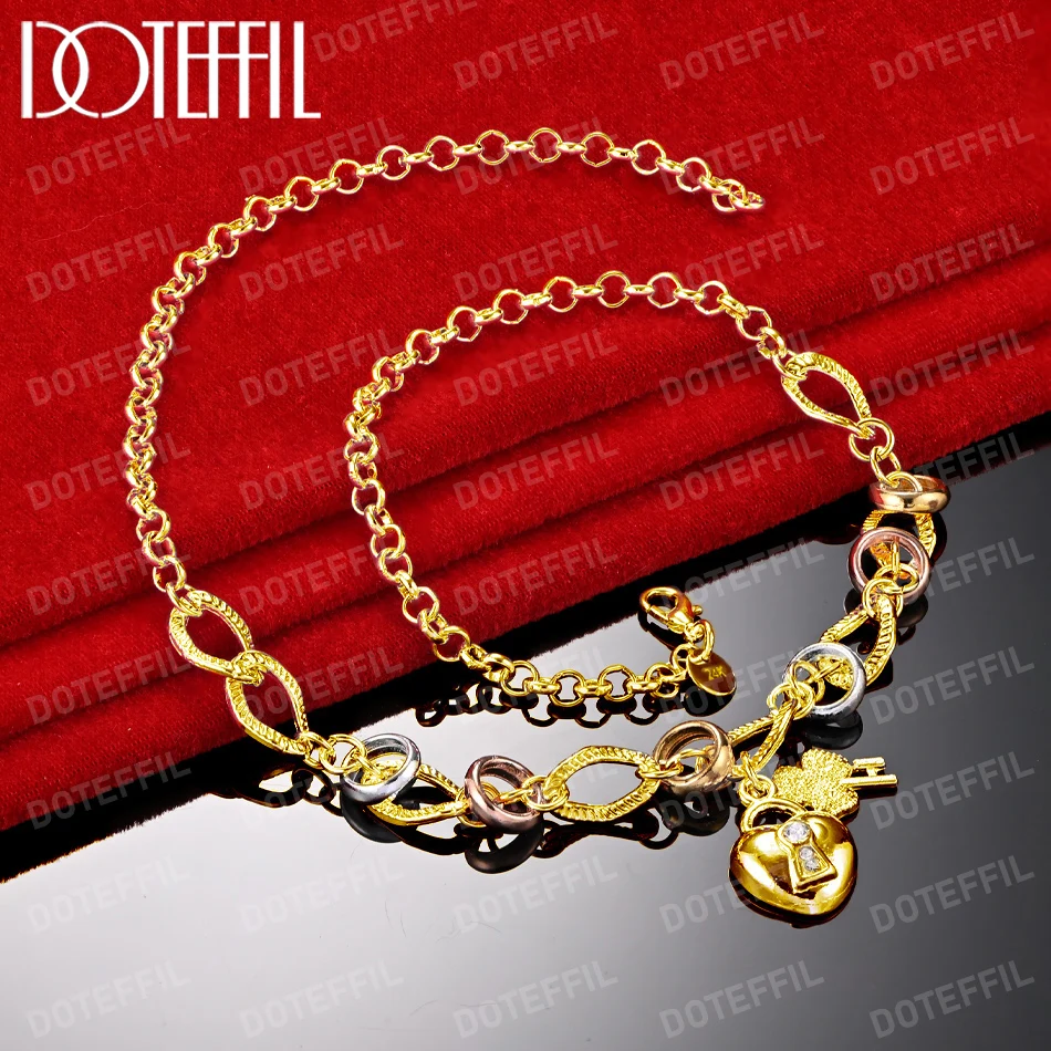 

DOTEFFIL 18K Gold Heart Lock Key Pendant Necklace For Man Women Fashion Wedding Charm Party Charm Jewelry