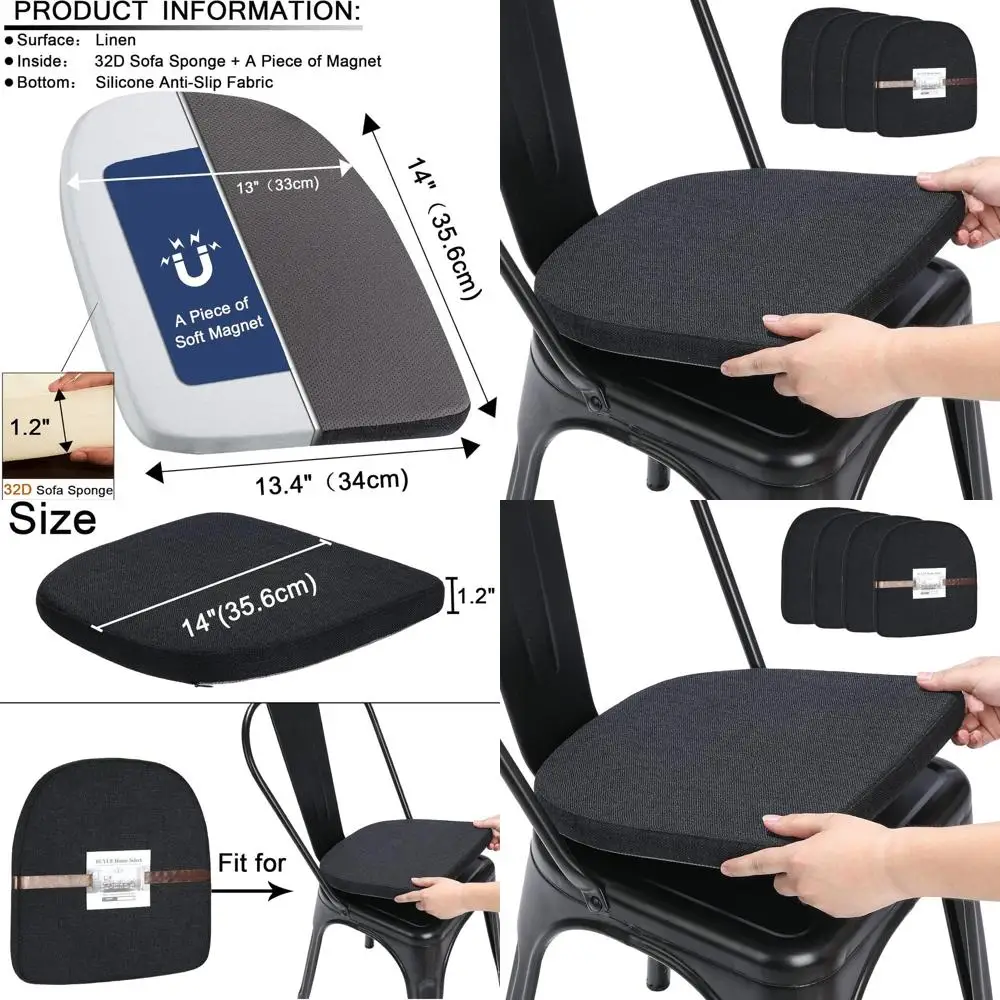 

Магнитные подушки из тканой ткани 14x14 для металлических стульев, набор из 4 шт., улучшенные противоскользящие подушки для сидений для столовой, кухни, кафе Sta