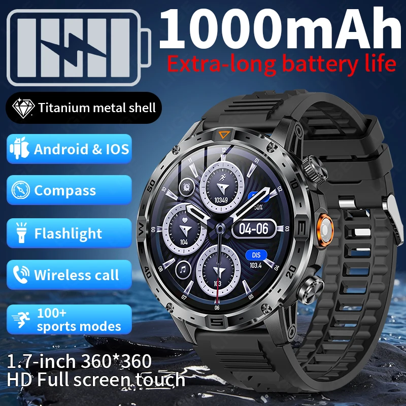 

LIGE New 1000mAh IP68 Waterproof 1.7"HD Screen Smart Watch HeartRate Bluetooth Call SmartWatch Outdoor Sports Fitness Monitor
