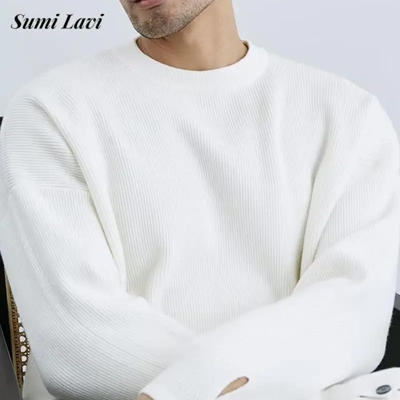 الترفيه اليومي رجالي سليم صالح البلوزات خريف شتاء جديد عادية بلون متماسكة قاع القمم الرجال الملابس موضة محبوك البلوز #1