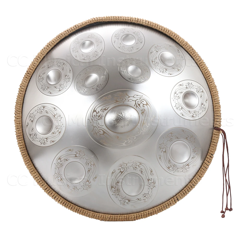 Carved Silver 22 inch Handpan Drum 440/432hz D Minor Steel Tongue Drum Yoga Meditation Music Drums Percussion Instruments