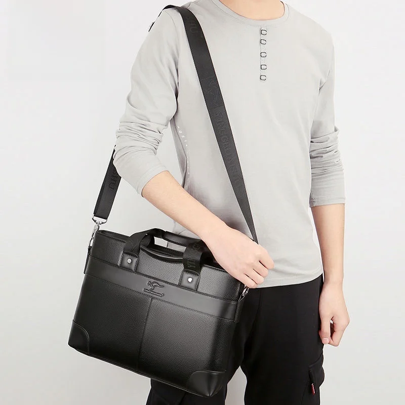Men's Business Casual Crossbody Handbag PU Leather Computer Bag Shoulder Bag Square Shape Zipper Closure  Color