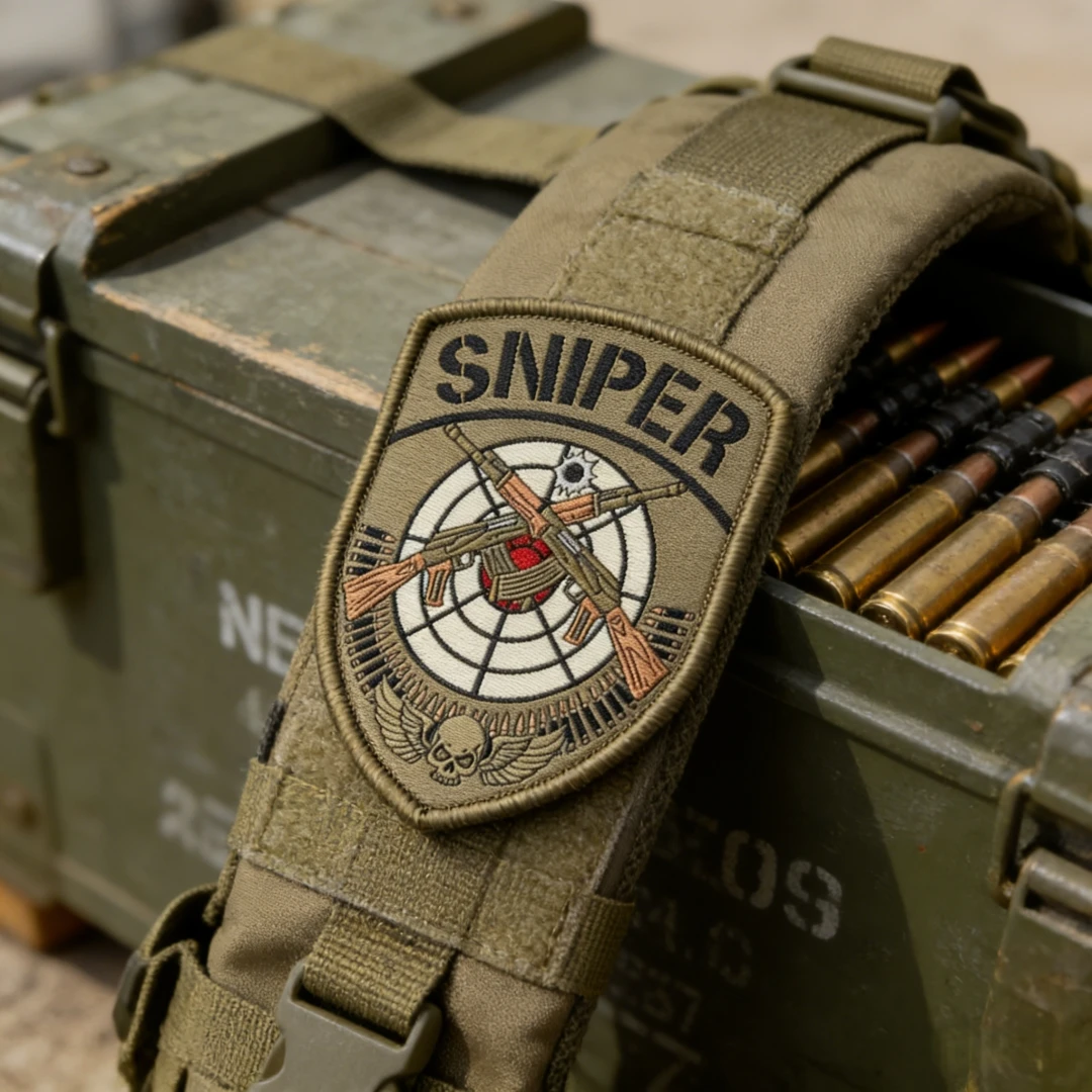 Parche de insignia de moral táctica de calavera SNIPER, brazalete del ejército militar, etiquetas tejidas, parches de gancho y bucle para ropa, pegatinas para mochila