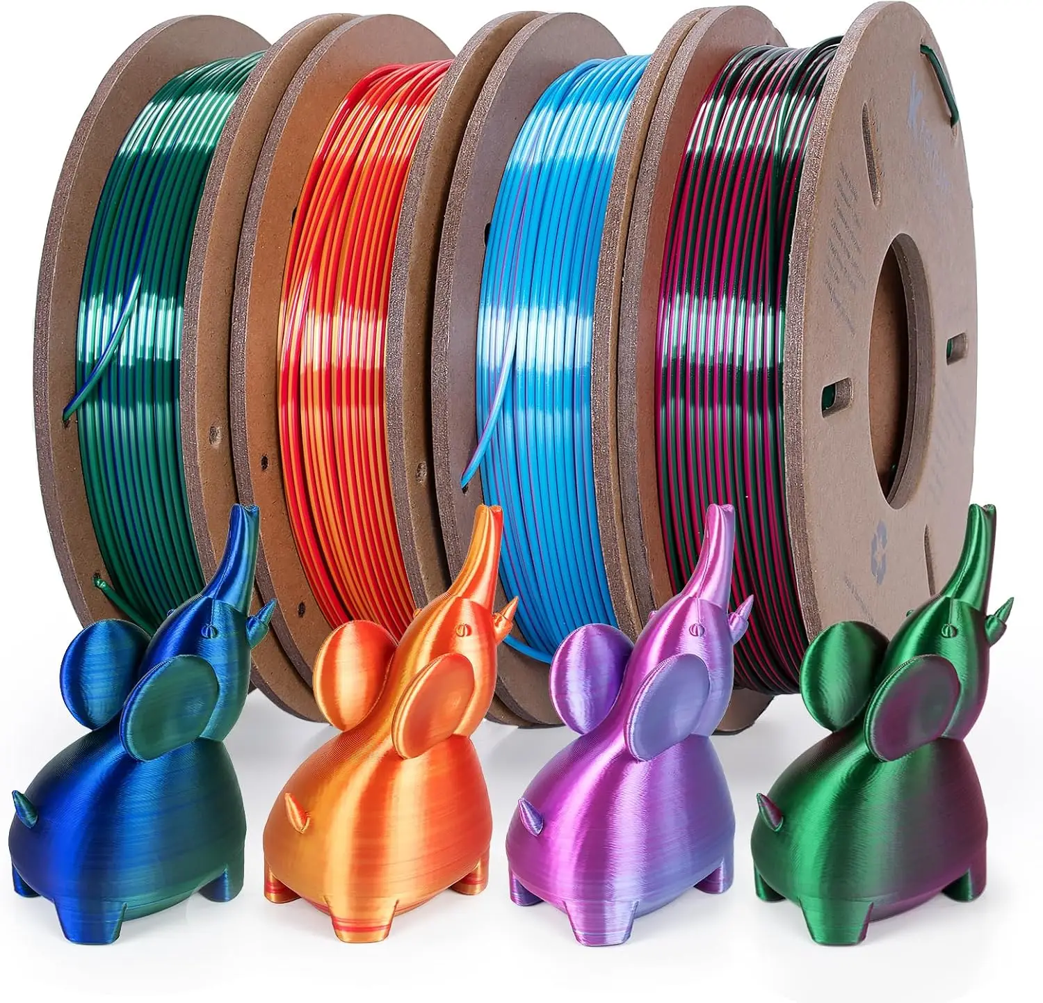 

Silk Dual Color 3D Printer Filament, 1.75mm Color Changing PLA Bundle with 4 Spools (250g Each)