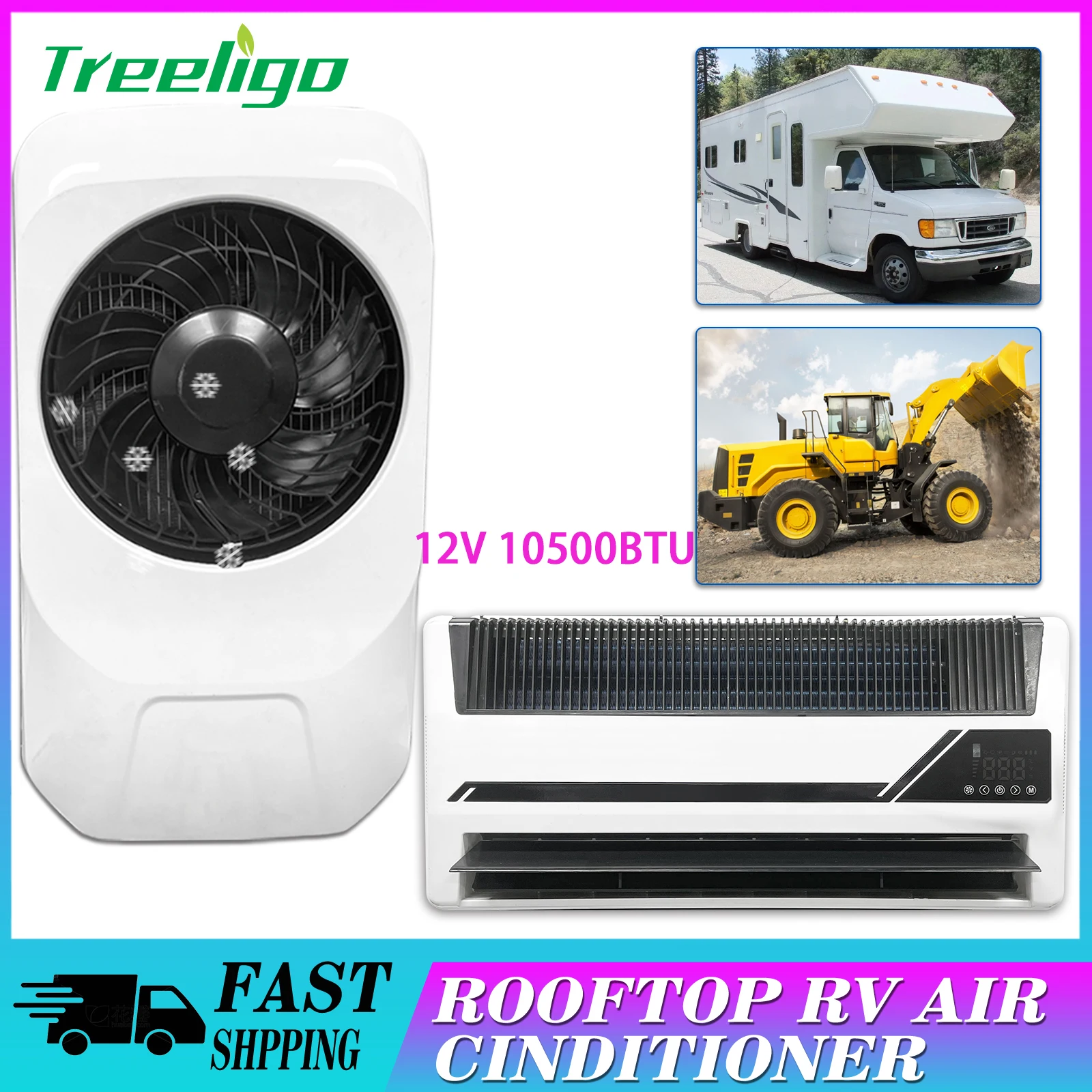 

Treeligo 12V 10500BTU Electric Split Parking Air Conditioner For RV Car Boat DC Cooling System Low Power Consumption Quick Cool
