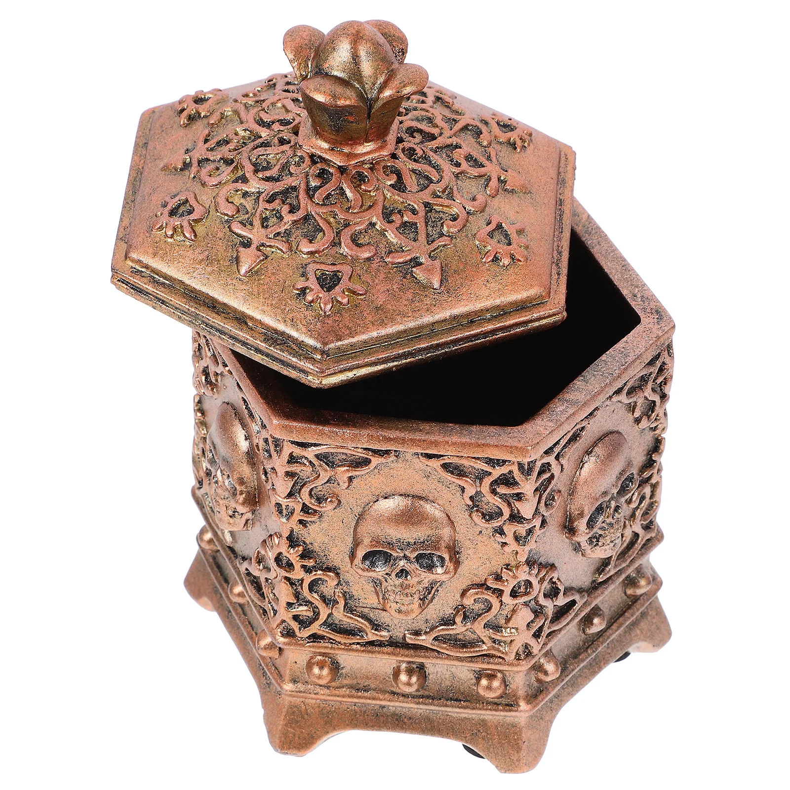 1Pcs Jewelry Box Stylish Hexagonal Skull Golden Resin Jewelry Storage Organizer Container for Rings Earrings Watches Decorative