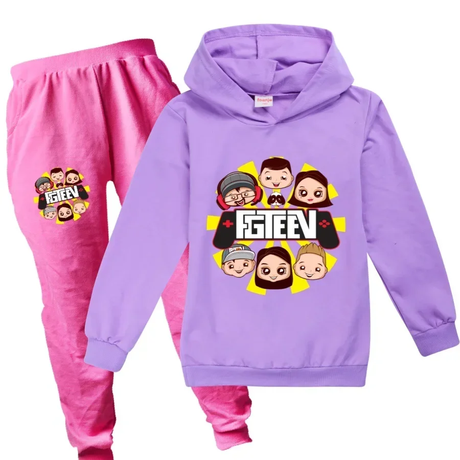 Fgteev-子供用ベビー服セット、フード付きトップスとパンツ、男の子と女の子用のスポーツスーツ、幼児服、アウターウェア、ファッション、2個