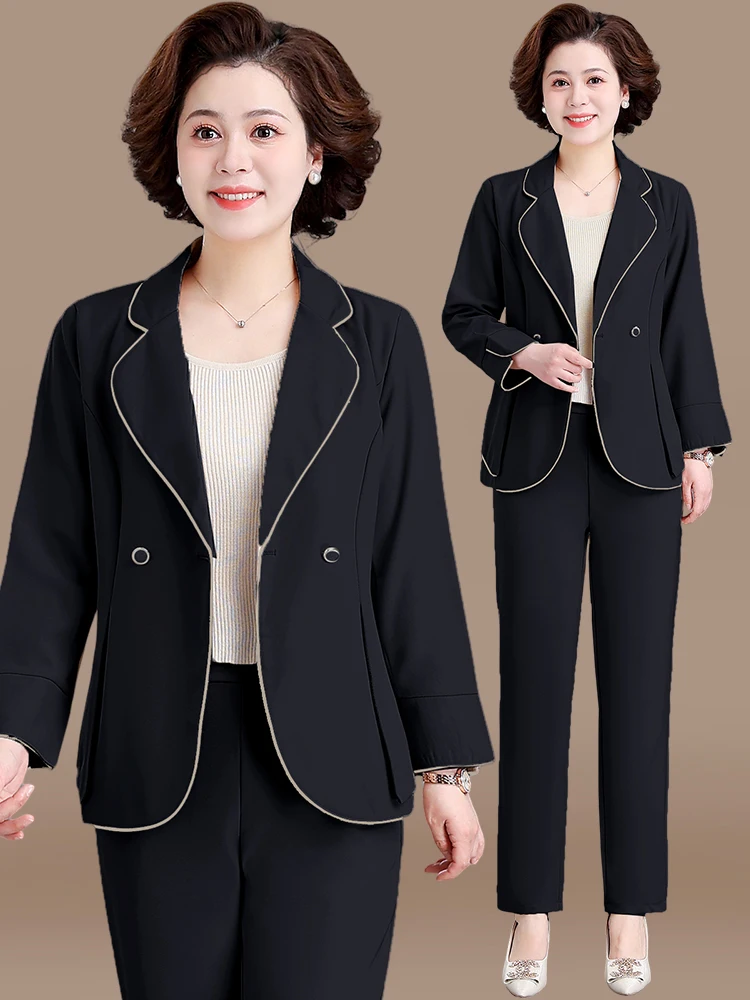 

Весенний модный комплект верхней одежды для женщин среднего возраста 2025: Новинка! Элегантный женский костюм-двойка (топ и брюки) для весны и осени