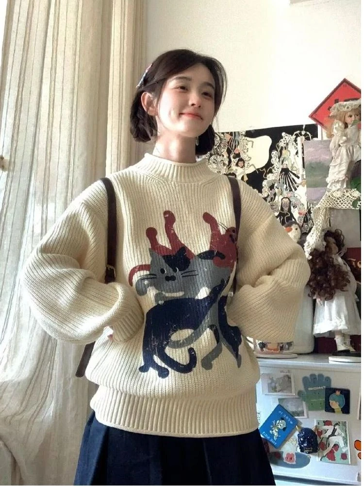 فضفاضة تناسب جولة Ne Long Sve المرأة تريكو الشتاء تصميم جديد كسول Sle مريحة الدافئة Faionable عارضة أعلى #4