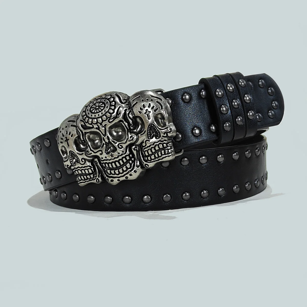 Men and Women's Belt Cool Punk Style Black Rivets Decorated Heavy Metal Dark Belt Plus Size Gothic Wide Skull Jeans Belt Male view 4