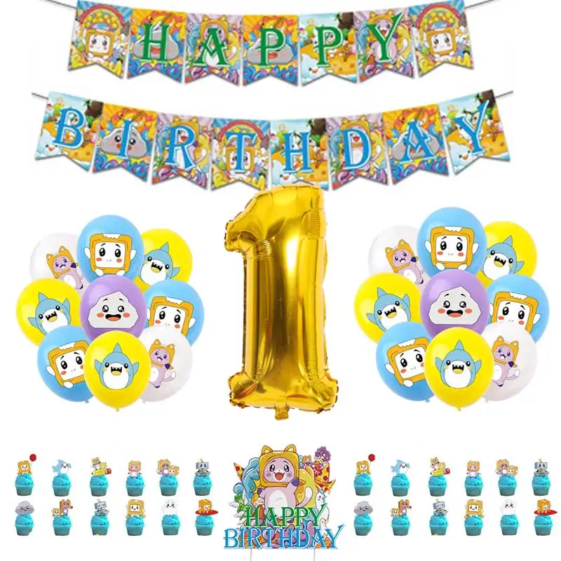 Lanky Box Birthday Party Supplies backdrop Cake Topper Latex Balloon Boy Decoration Banner Baby Shower Gift For Kids Decor