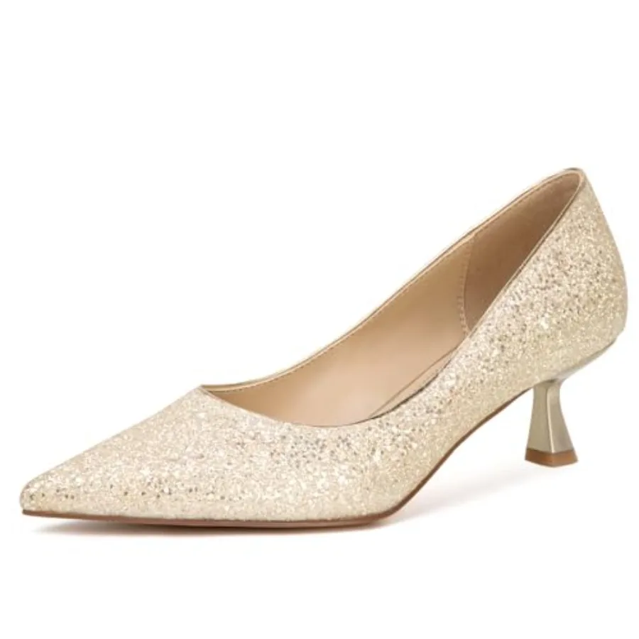 

Slingback Wedding Heels for Women Bridal Lace Mesh Kitten Heel Closed Pointed Toe Pearl Pumps Shoes