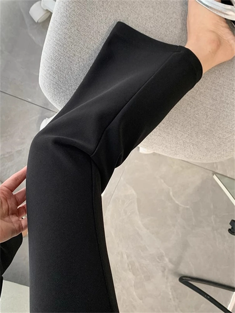 Casual High Waist Slimming Micro Flared Pants Women's Spring Autumn Smooth Elastic Drapey Nine Pointed Skinnies Commute Style