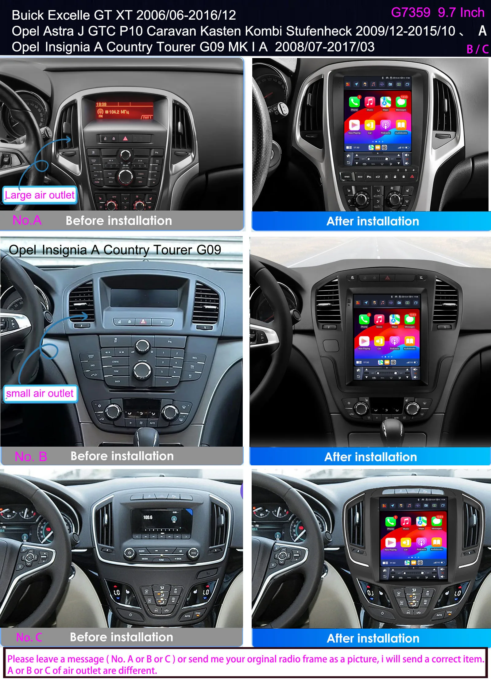 wireless Bluetooth Carpaly GPS Android Car radio Navigation+ Reverse camera For Opel Vauxha Astra/Insignia A/Buick Excelle/Regal