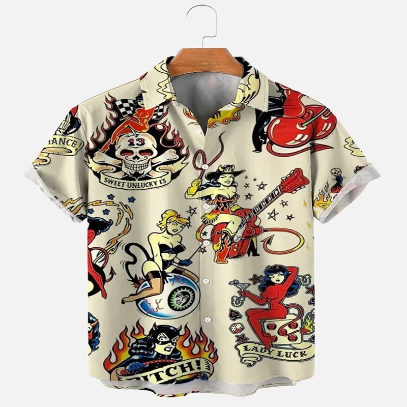 

Vintage Beauty and The Devil Short Sleeve Shirt 3D All Over Printed Hawaiian Shirt for Men and Women Casual Shirt Unisex