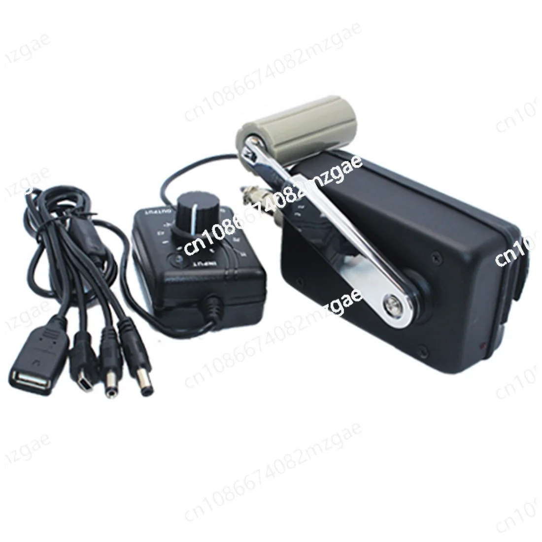 Hand generator for outdoor mobile phone computer charging 30W/0-28V with USB plug