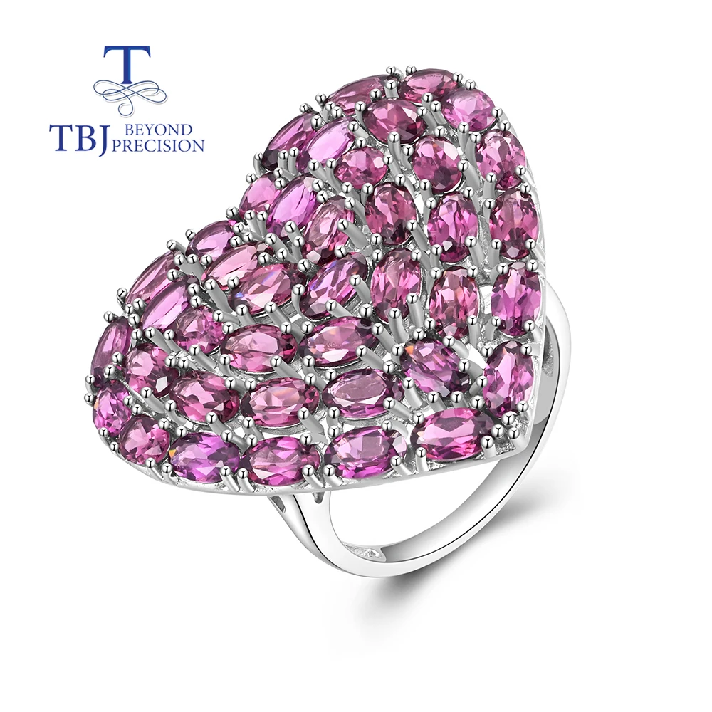 Gorgeous romantic heart shaped large ring with natural Rhodolite for women S925 silver fine jewelry anniversary engagement