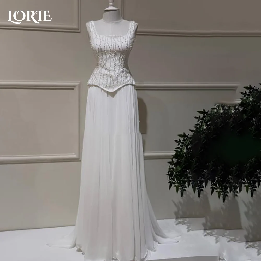 

LORIE Vintage Pearls Wedding Dress Sleeveless Shiny A-Line Corset Square Neck Bridal Gown Princess Ball Bride Gown Customized