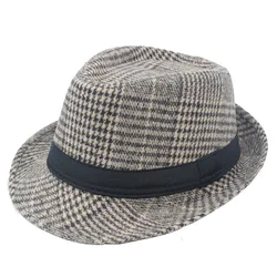 British Top Jazz Hat Autumn Winter Men's Flange Check British Vintage Middle-aged Jazz Hats  Casual Hats Formal Party Cap