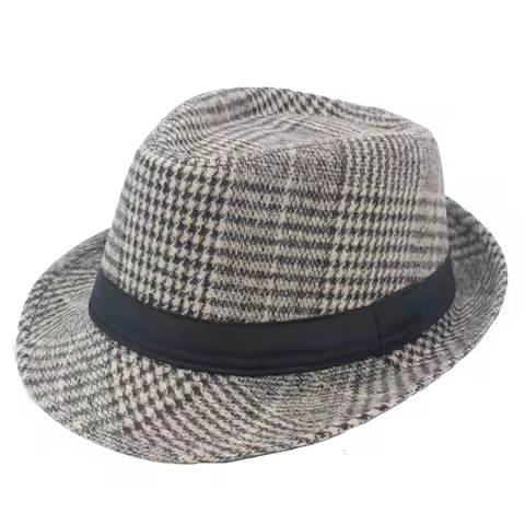 British Top Jazz Hat Autumn Winter Men's Flange Check British Vintage Middle-aged Jazz Hats Casual Hats Formal Party Cap