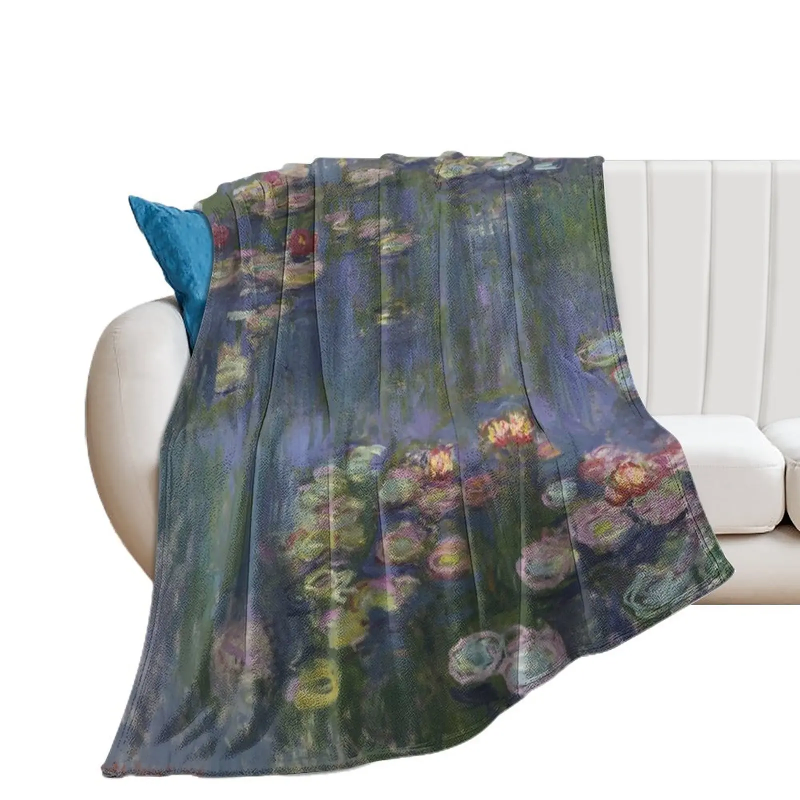 Claude Monet - Water Lilies - Purple & Green Throw Blanket Blankets Sofas Of Decoration halloween Blankets