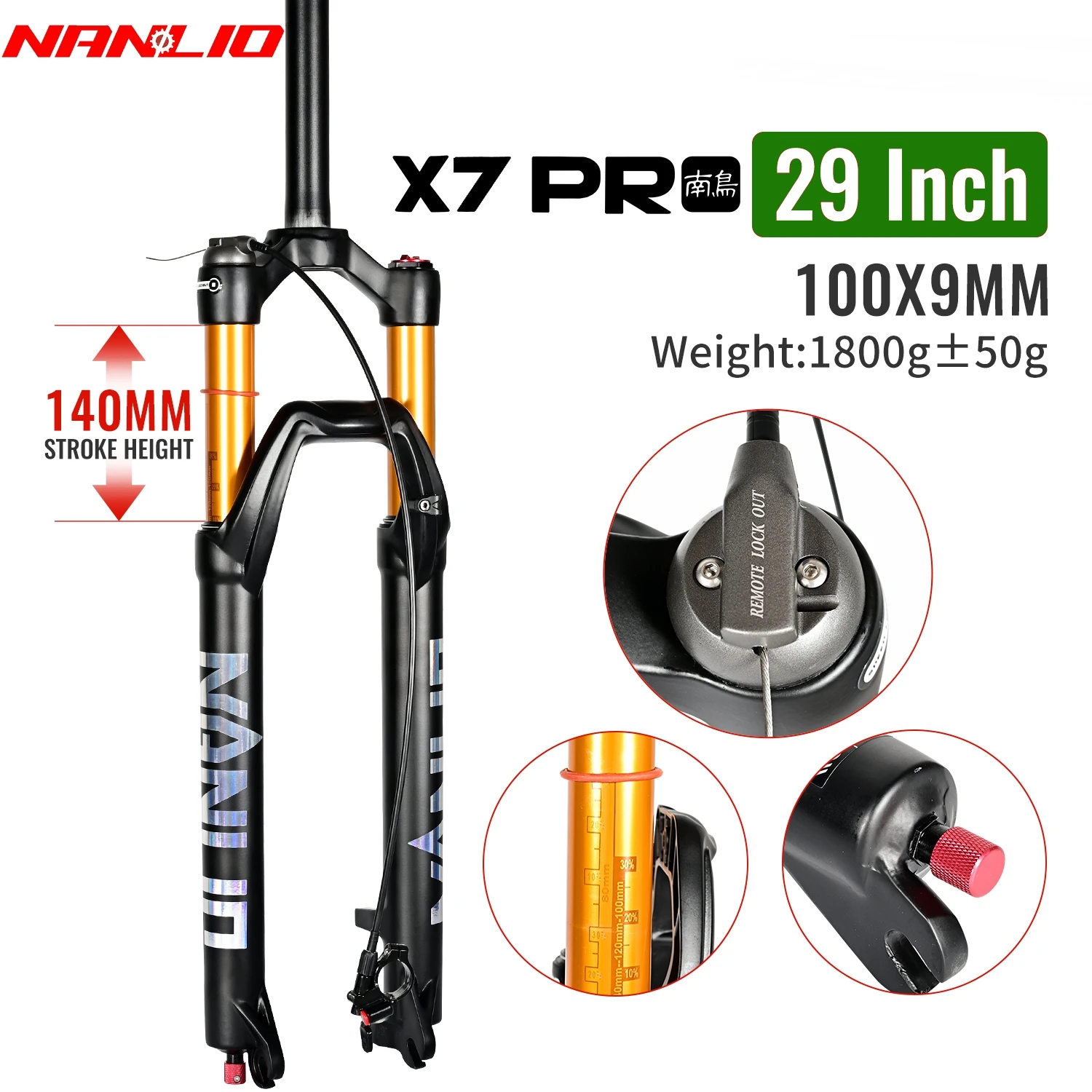 Bicycle Suspension NanLio X7 PRO MTB Bike Metal Bushings Air Forks Damping Rebound Adjustment 26 27.5 29 Inch 120/140MM Travel 