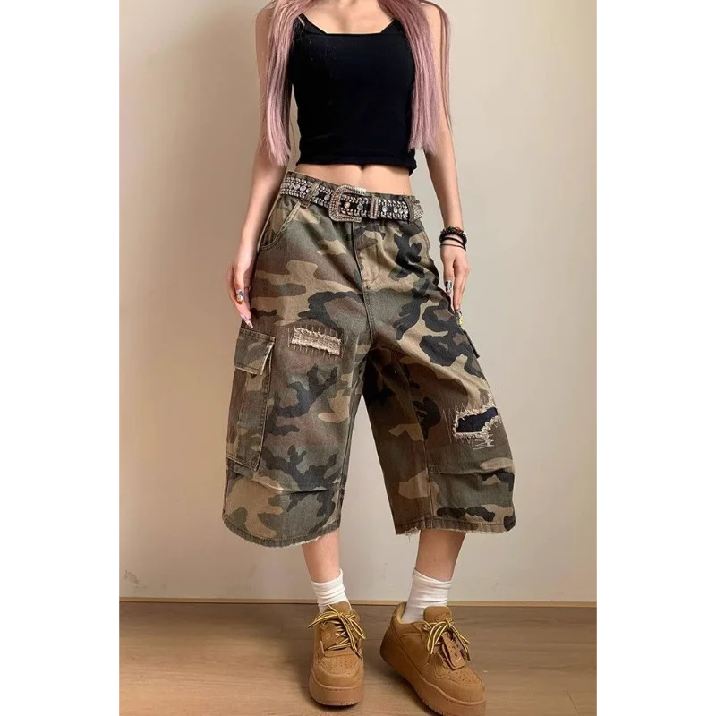 جينز ممزق وممزق ومستقيم الساق للنساء، تصميم فضفاض نحيف وكاجوال