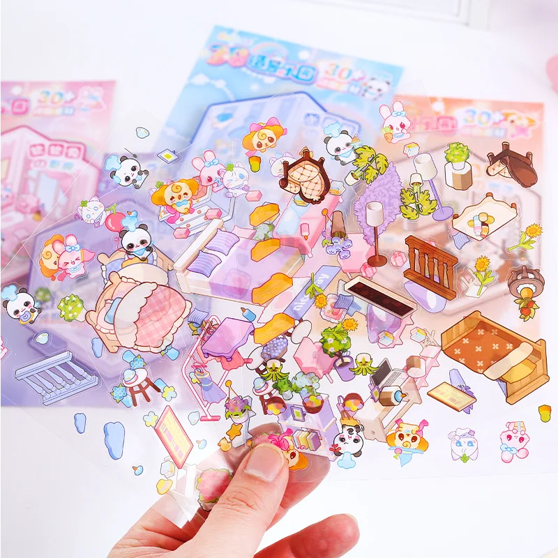 DIY Cartoon Dormitory Landscape Sticker Pocket 3D Cabin Scene Stacking Pasting Christmas Birthday Gift for Kid Child