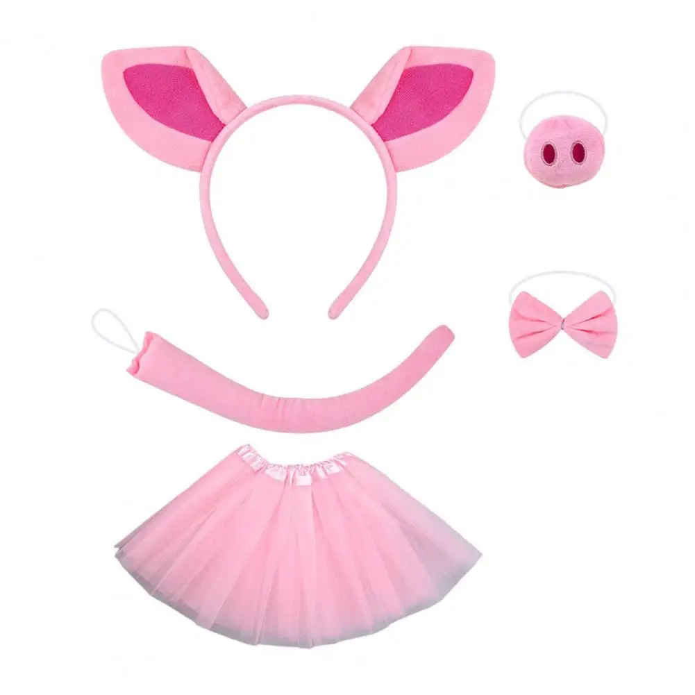 Невыцветающая повязка на голову для девочек, костюм свиньи для косплея, комплект с повязкой на голову со свиными ушками, галстук с бантом, сетчатая пряжа для носа для детей для купания