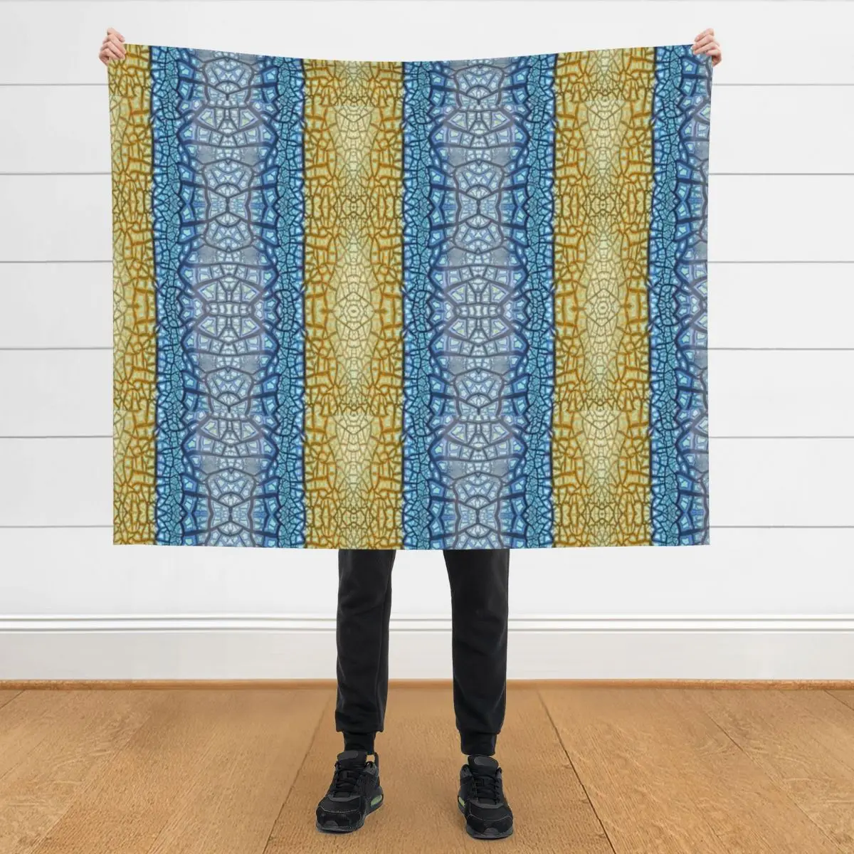 

Peeling Paint Tribal Mandala-style Mosaic Pattern - Yellow Blue Jade- Vicki Hadfield Throw Blanket Luxury Designer Blankets