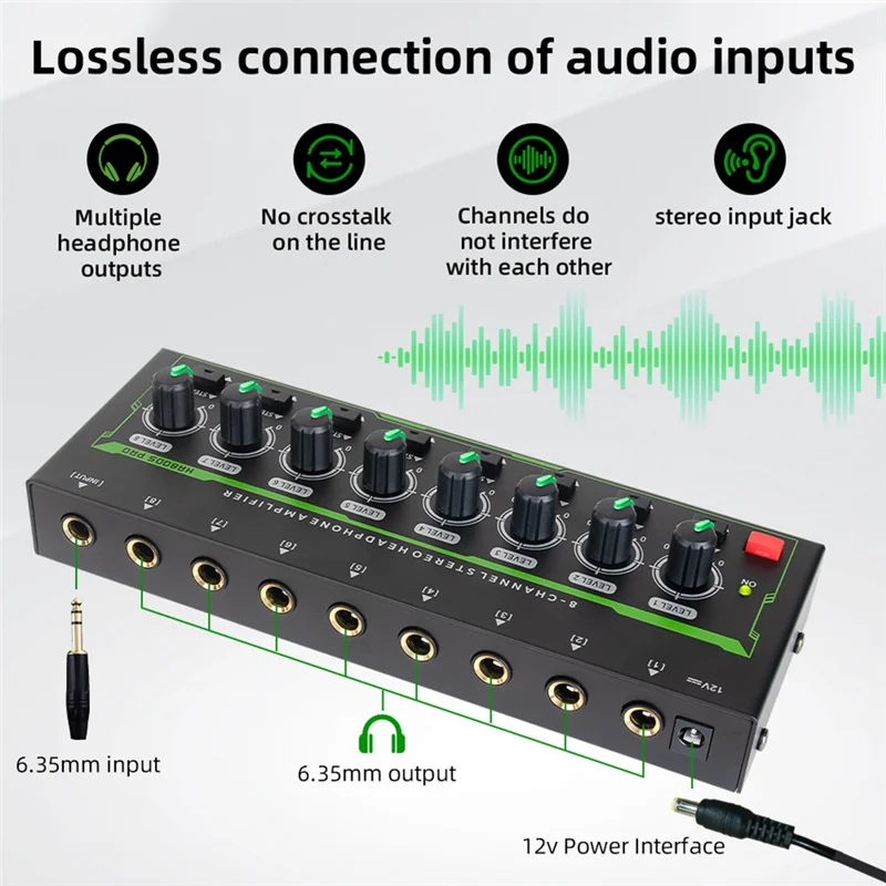 

Leading-8 Channels Mini Stereo Headphone Amplifier HA800S PRO Ultra-Compact Audio Amplifier With Power Adapter