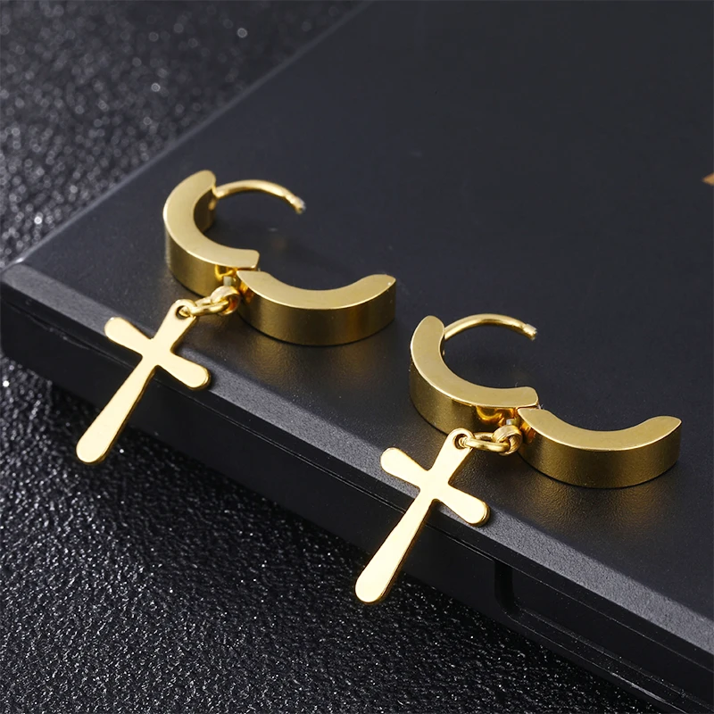 1 Pair Fashion Cross Circle Earring Stainless Steel Punk Dangle Rock Style Earrings Women Men\'s Earrings Fashion Jewelry Gift
