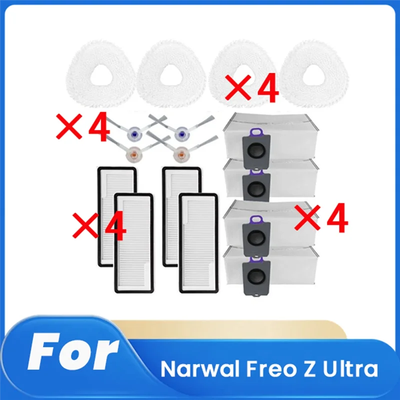 ABUD-16 ชิ้นสําหรับ Narwal Freo Z Ultra Sweeper อุปกรณ์เสริมแปรงด้านข้างกรอง Rag ถุงเก็บฝุ่นทําความสะอาดอะไหล่ทดแทน