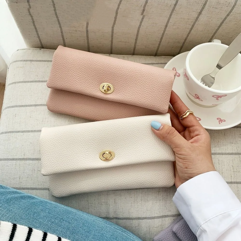 

Portable PU Leather Long Wallet Zipper Elegant Clutch Bag Multifunctional Metal Buckle Money Bag Gift