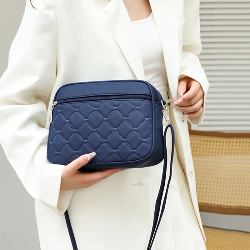 Women's Sling Shoulder Small Square Handbag Quilted Design PU Leather Crossbody Bag Versatile Messenger Bag