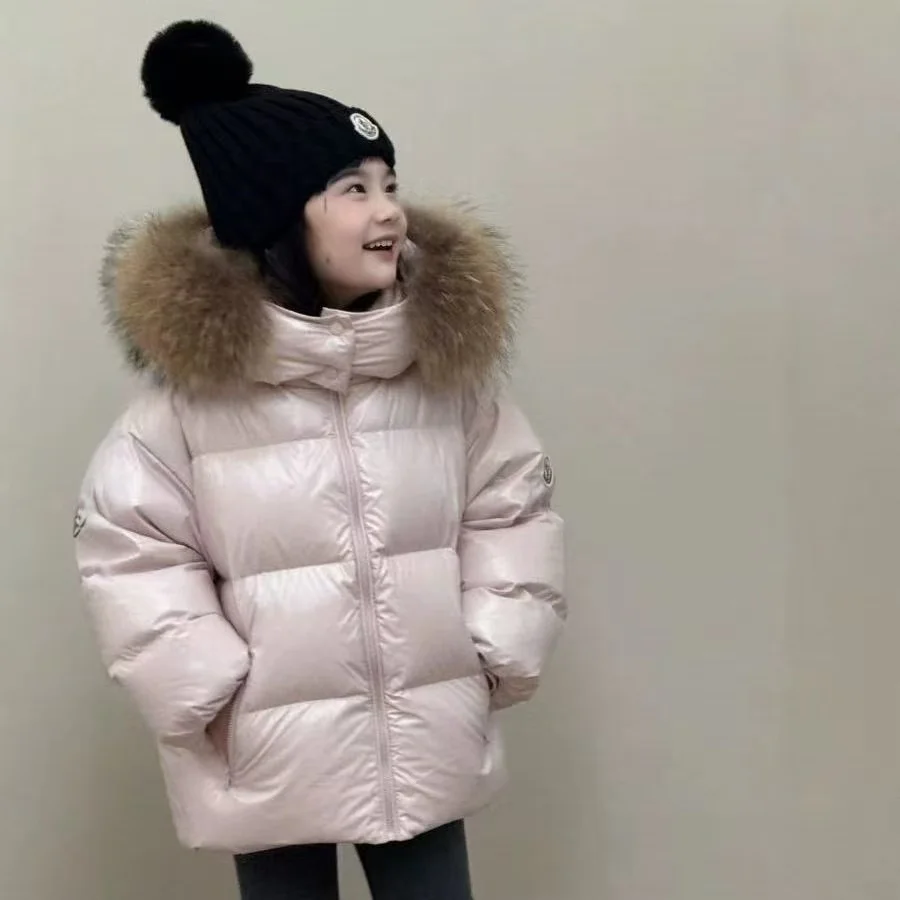 Girls' Boys Winter Cotton Jacket New Children's Fashion Cotton Jacket Warm Fur Collar Cotton Coat 4-12Years
