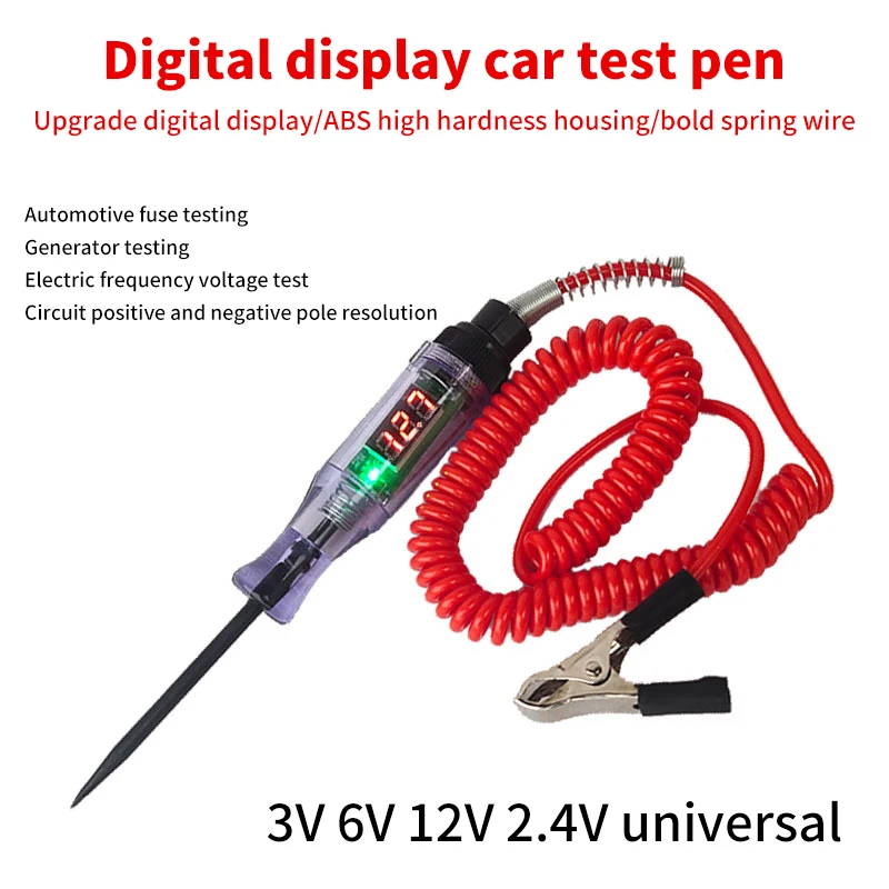 

1PC Digital Display Long Probe Pen Light Bulb 6V 12V 24V DC Car Truck Voltage Circuit Tester Automobile Repair Diagnostic Tools