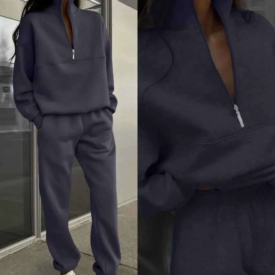 Herbst Damen Casual Langarm-Sweatshirts Verdickte Zweiteilige Hosen-Sets Damen Hosen-Sets Trainingsanzug Warmer Hoodie Damenbekleidung – Detail 9
