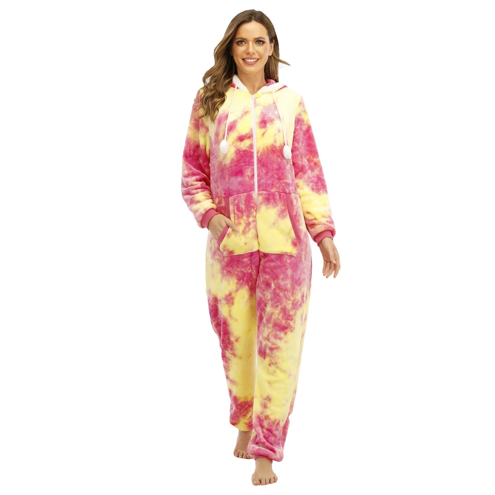 

Women's Fleece Pajamas Jumpsuit Warm Hooded Rompers Sleepwear Adults Bandhnu Long Sleeve Sleepwear Sexy Onesie Pajama Female