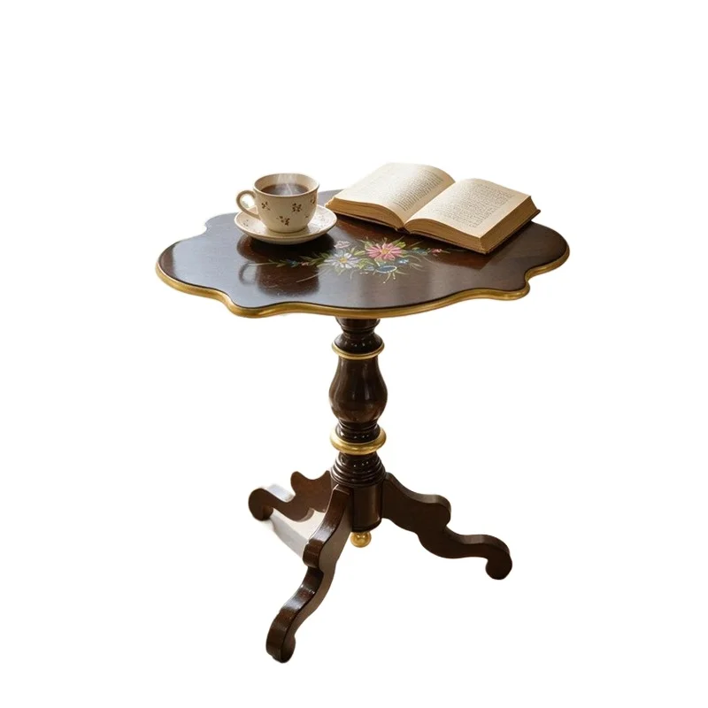 Rustic hand painted narrow side table dark walnut veneer vintage floral pattern living room decorative table