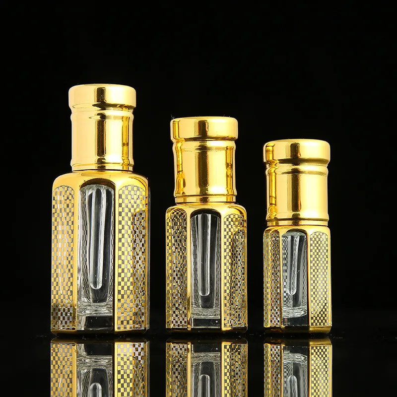 10/30/50pcs New 3ml/6ml/12ml Empty Gold Glass Essential Oil Bottle Attar Oil Bottle Portable Perfume Bottle With Dropper Stick