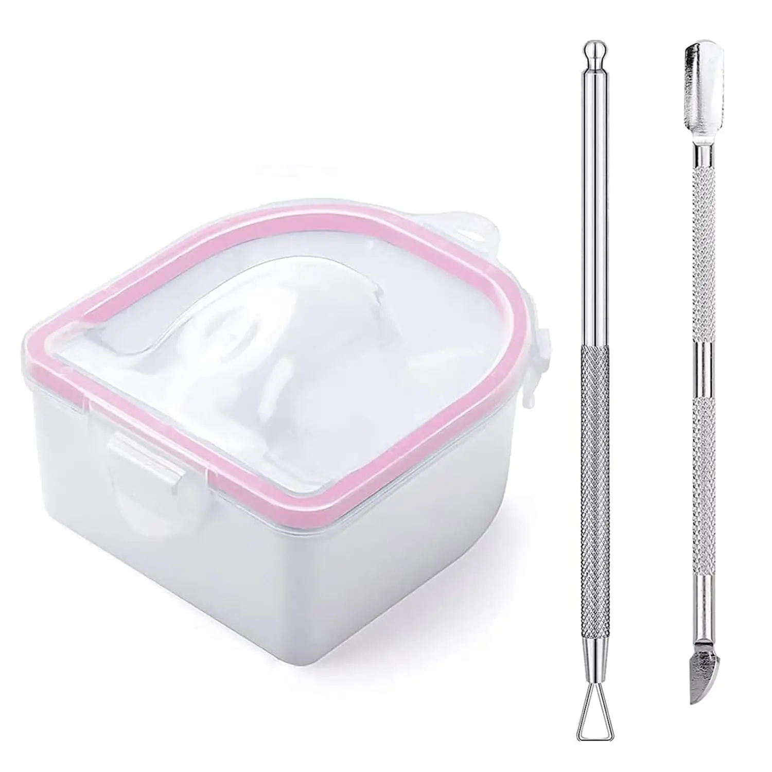 

Nail Soaking Bowl Set with Cuticle Pusher & Peeler - Pink 3pcs, Soak Off Gel Polish & Dip Powder Remover