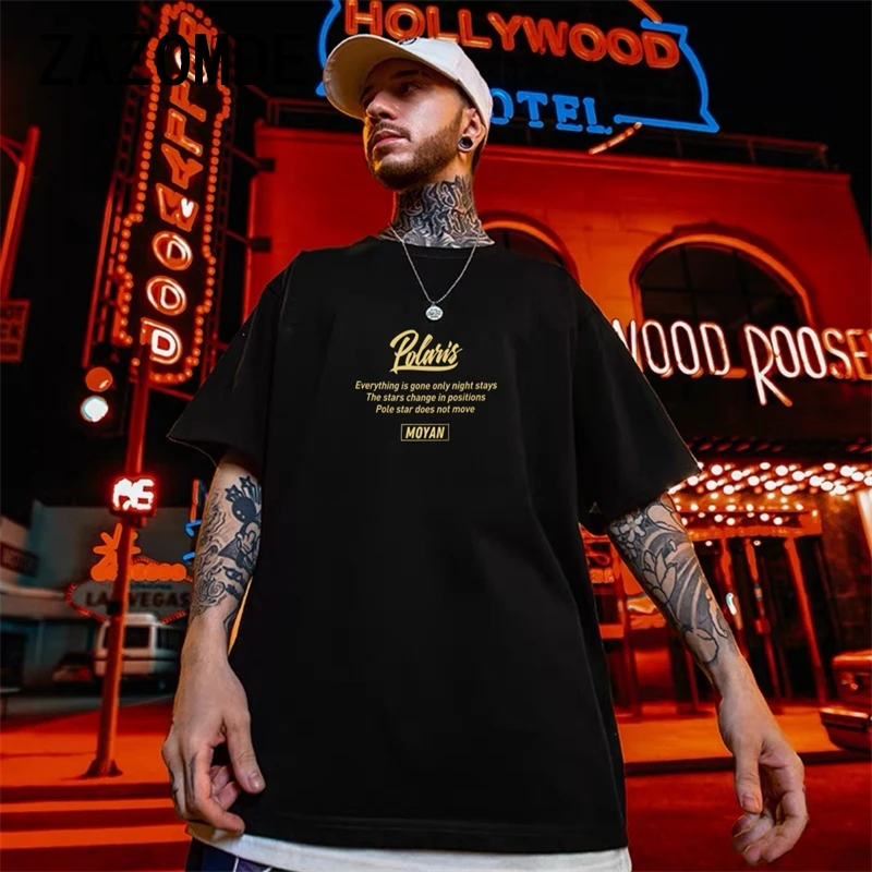 ZAZOMDE 260GSM Cotton T Shirt Men Hip Hop Streetwear Harajuku Summer Cotton T-Shirts Oversized Short Sleeve Print Tops Tees 5XL